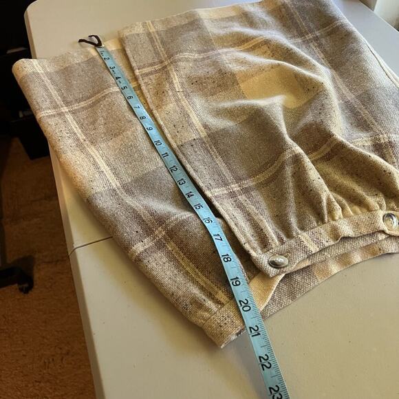 Vintage 90s Jones New York Cream Neutral Wool Plaid Print Wrap Mini Skirt - Picture 11 of 14